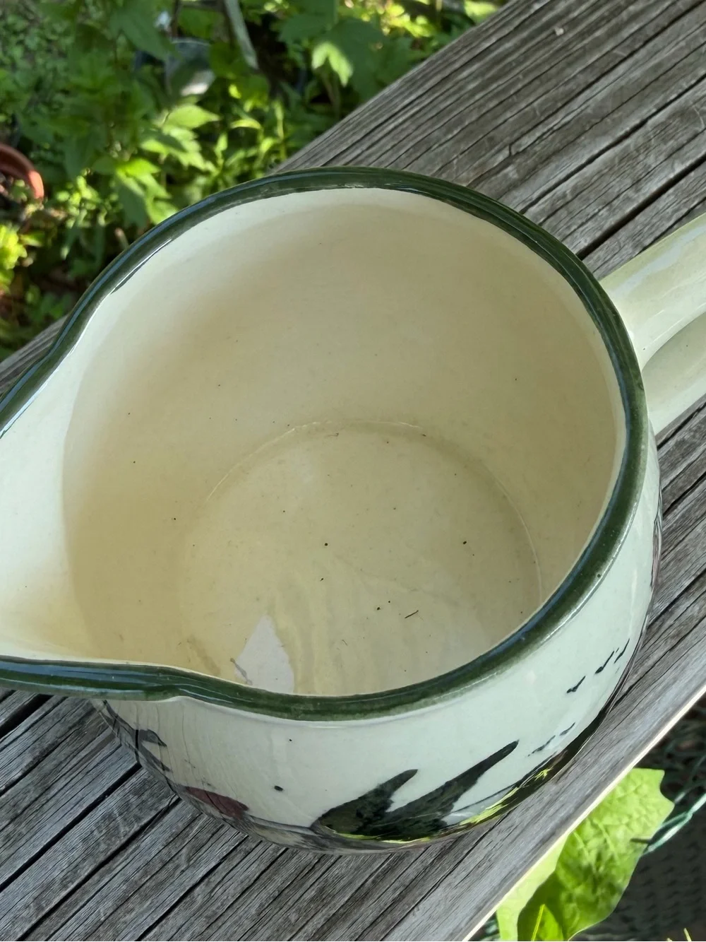 Made in Austria Creamer Woman Chasing Rooster 7258 Sage green And Cream